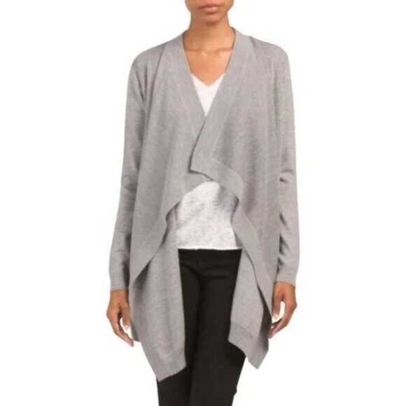 THEORY Winxie Gray Ribbed Knit Draped Cardigan Sweater Merino Wool Small - Picture 5 of 14